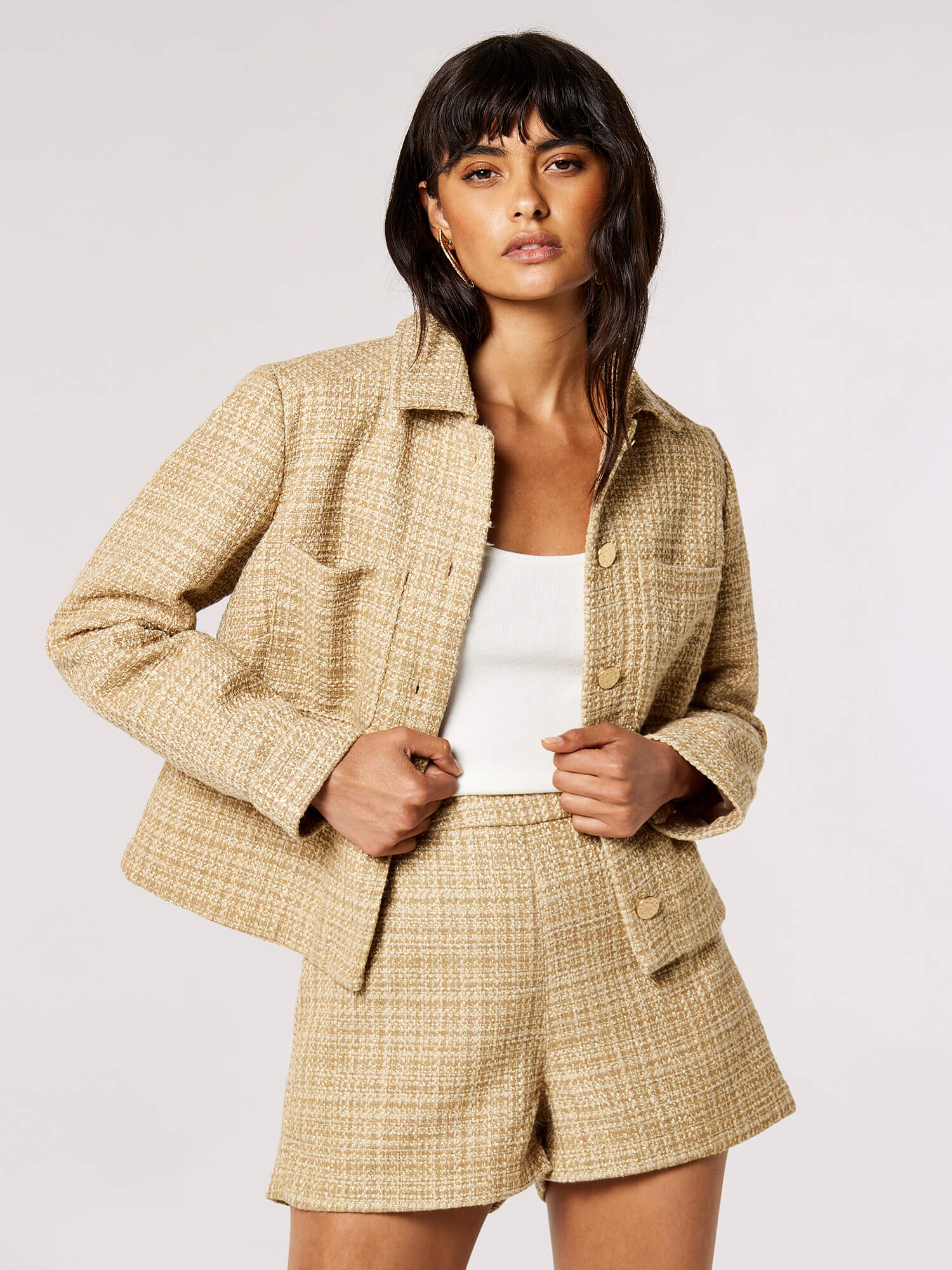 Gold Tweed Tailored Jacket Apricot Clothing