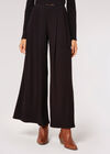 Ribbed Knit Palazzo Trousers, Black, large