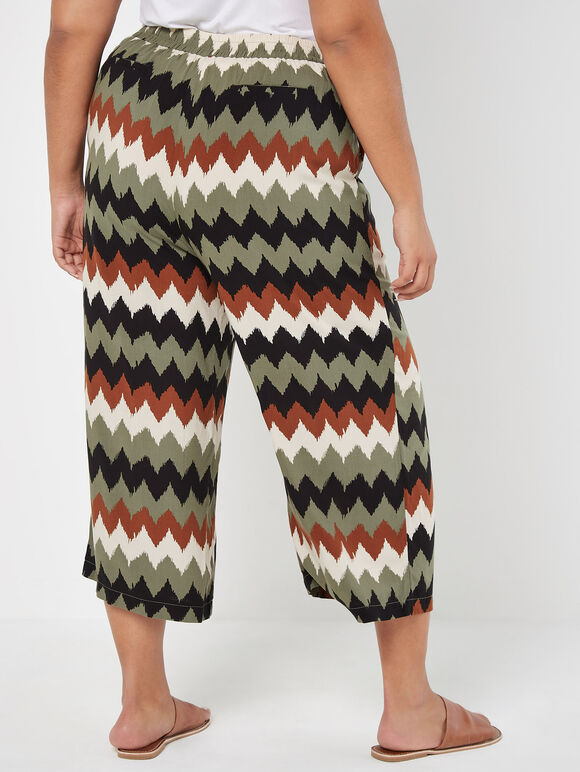 Curve Chevron High-Waist Culottes, Khaki, large