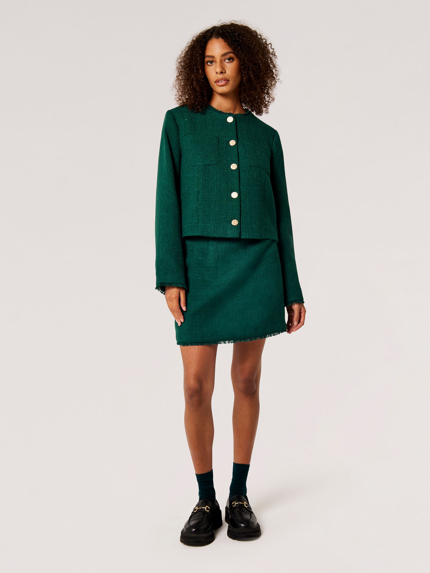 Tweed Fringe Mini Skirt | Apricot Clothing