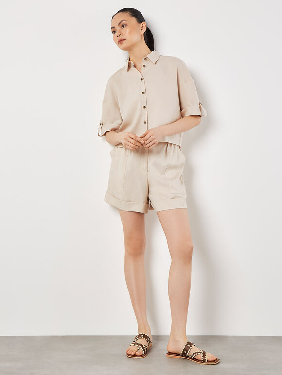 Woven Cropped Shirt & Short Co-ord, , large