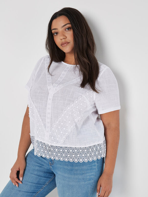 Lace Hem Top, White, large