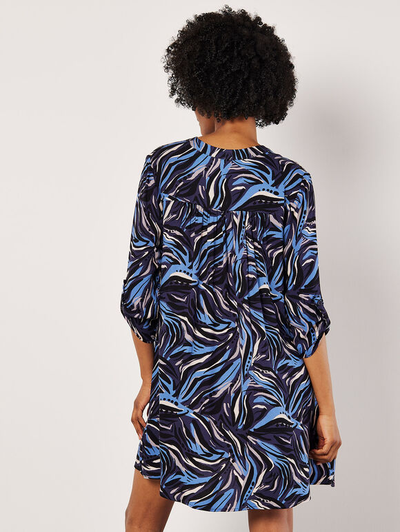 Abstract Swirl Shirt Mini Dress, Navy, large