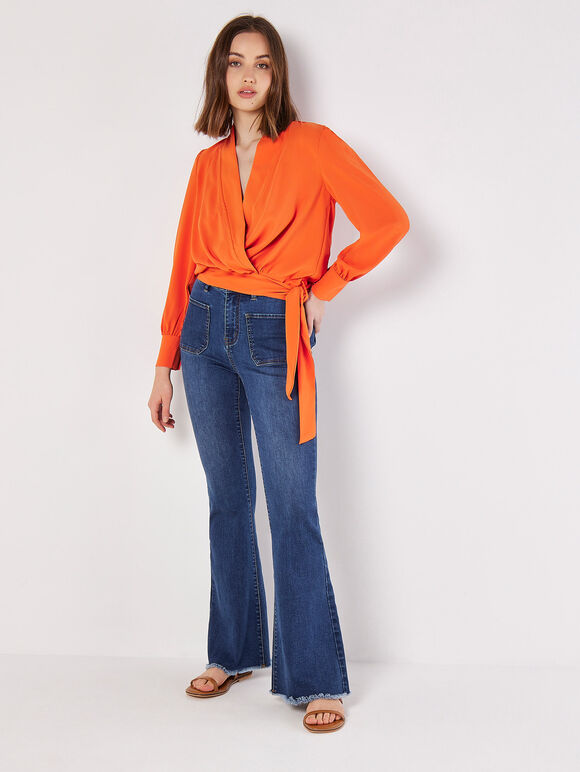 Soft Twill Wrap Top, Orange, large