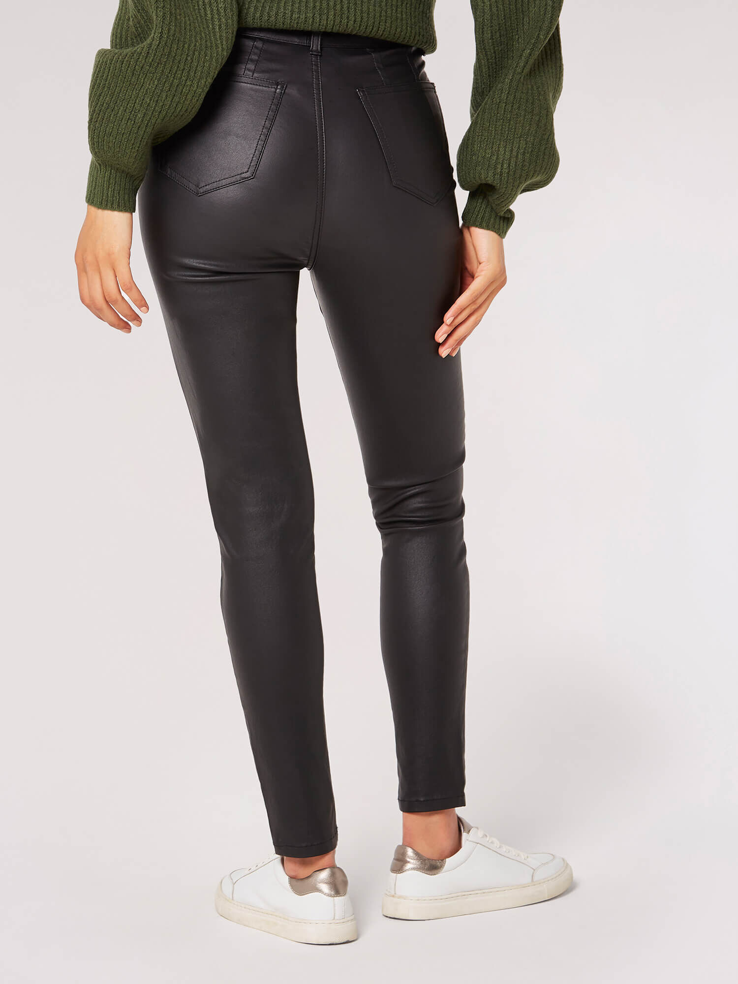 Missguided Agnes Faux Leather Zip Detail Skinny Trousers Black, $60 |  Missguided | Lookastic