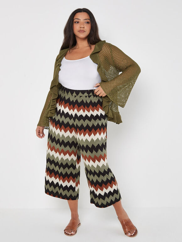 Curve Chevron High-Waist Culottes, Khaki, large