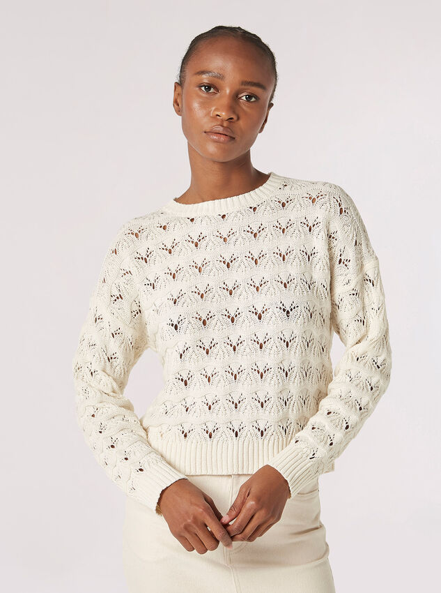 Off-White Pointelle Knit Pullover|113262401-Birch