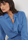 Textured Cotton Oversized Shirt, Blue, large
