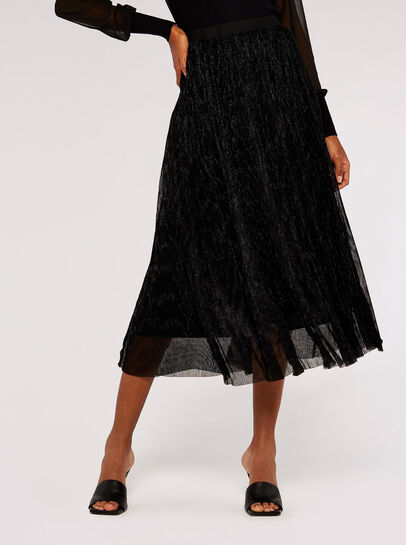 Lurex Pleated Midi Skirt