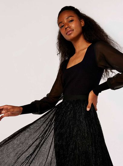 Lurex Pleated Midi Skirt