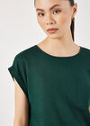 Linen Blend Split Back Oversized Top, Green, large