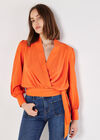 Soft Twill Wrap Top, Orange, large