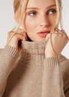 Aran Knit Roll Neck Jumper, Stone, large