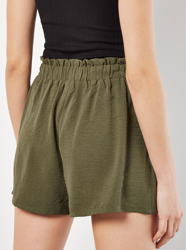 Textured Paperbag Shorts, Khaki, large