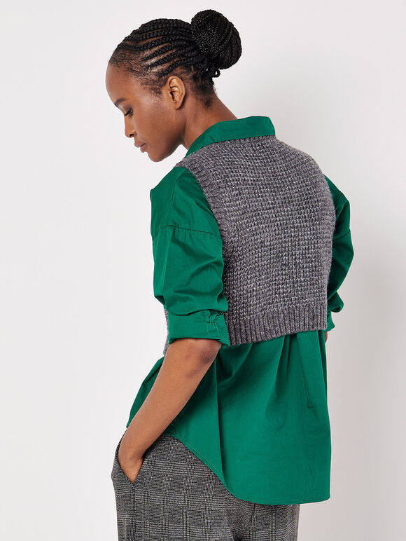 Cropped Waffle Knitted Vest Top, Grey, large