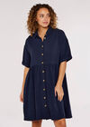 Babydoll Shirt Mini Dress, Navy, large