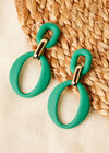 Matt Oval Earrings, Green, large