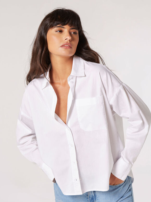 Oversized Cotton Poplin Shirt, White, large