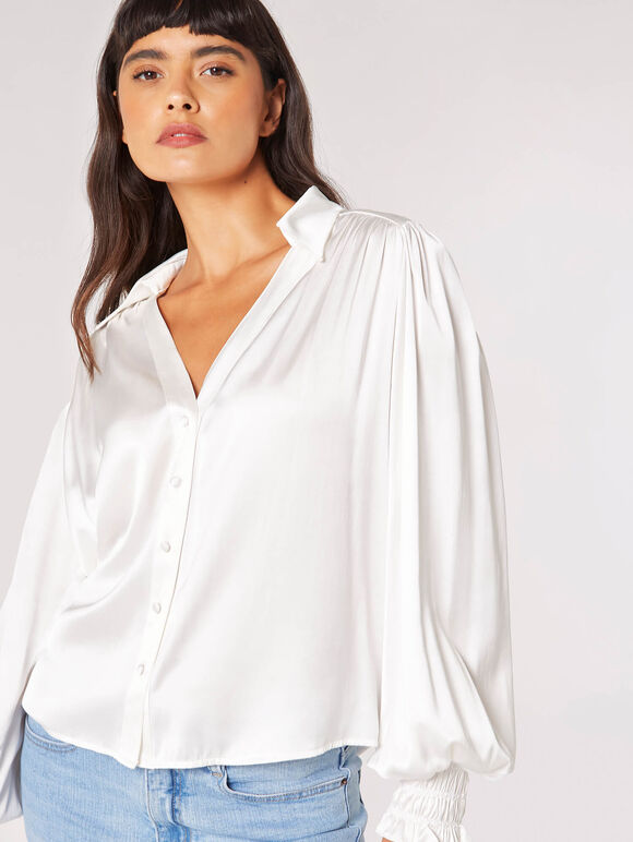 Balloon Sleeve Satin Shirt | Apricot Clothing