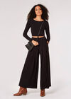 Ribbed Knit Palazzo Trousers, Black, large