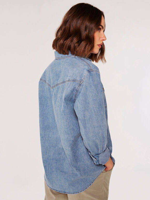 Oversized Cotton Denim Shirt, Blue, large