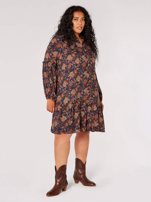 Curve Sarasa Floral Mini Dress, Navy, large