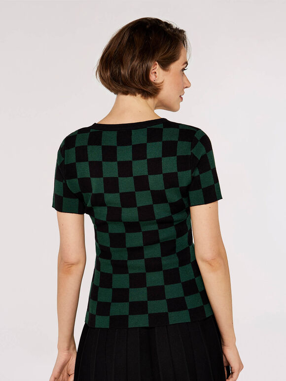 Chequered  Knit Top, Green, large