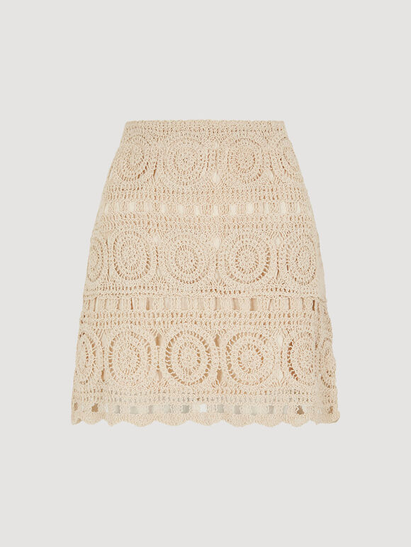 Cotton Crochet Circles Mini Skirt, Stone, large