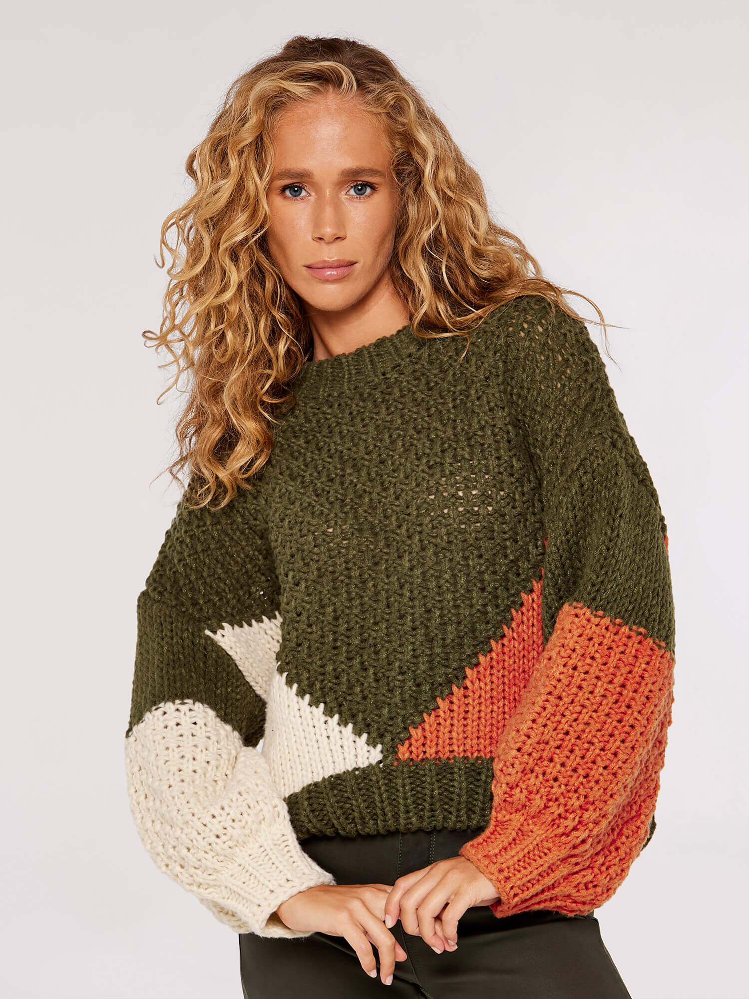 Colour Block Chunky Knit Jumper | Apricot Clothing