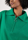 Cropped Zip Neck Sweatshirt, Green, large