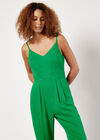 Linen Blend Camisole Jumpsuit, Green, large