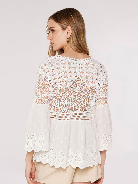 Crochet Lace Cotton Top, White, large