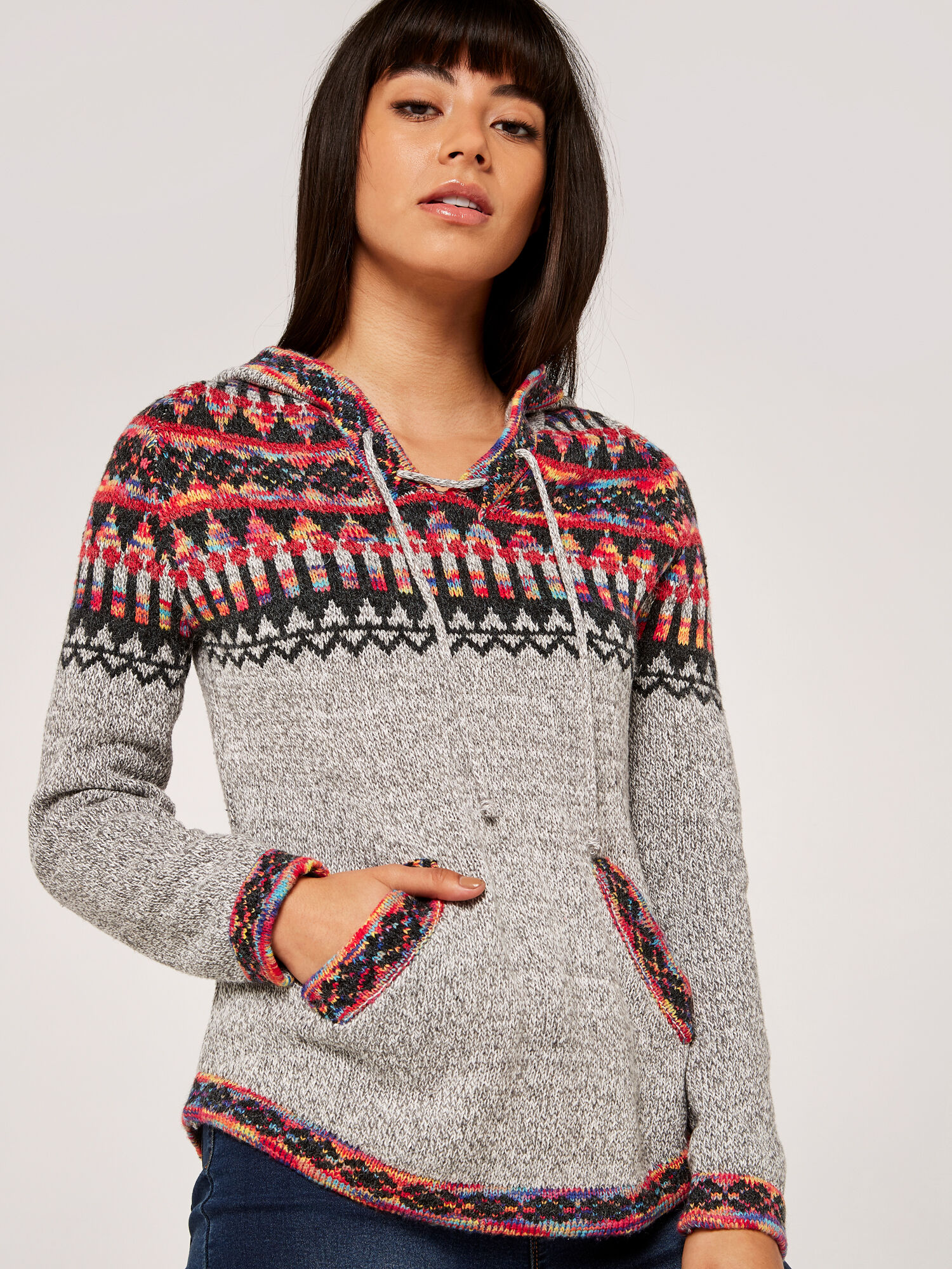 Aztec Knit Hooded Jumper | Apricot Clothing