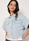 Short Sleeve Cropped Denim Jacket, Blue, large