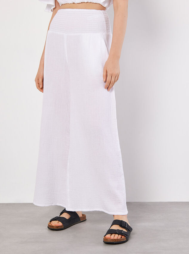 Smocked Waistband Palazzo Trousers, White, large