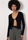 Ribbed Knit Front Clip Cardigan, Black, large