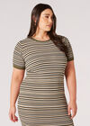 Curve Stripe Knit Midi Dress, Khaki, large