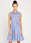 Pinstripe Button Tie Waist Dress, Blue, large