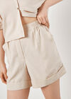 Rolled Hem Woven Shorts, Stone, large