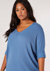 Curve Textured V-Neck Batwing Top, Blue, large