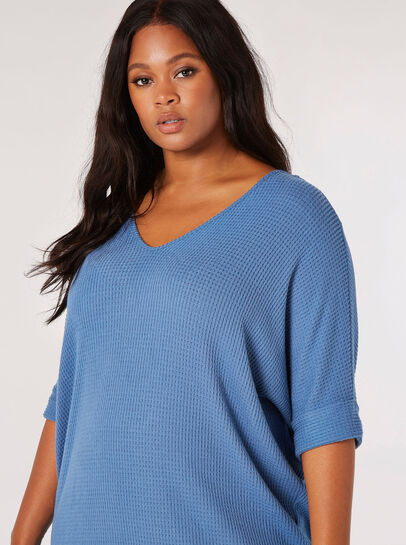 Curve Textured V-Neck Batwing Top