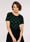 Chequered  Knit Top, Green, large