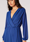 Pleated Chiffon Wrap Mini Dress, Blue, large