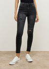 Sienna Mid-Rise Ripped Skinny Fit Jeans, Black, large