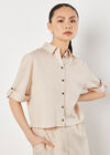 Woven Cropped Shirt, Stone, large