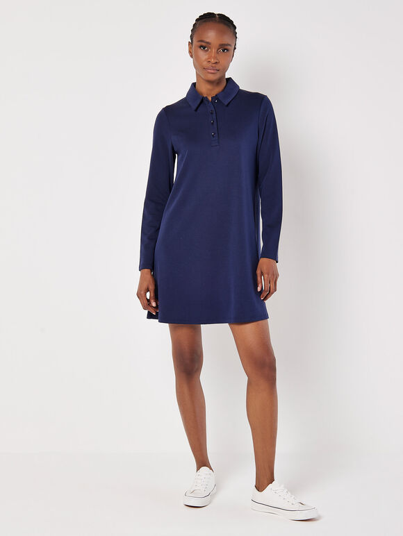 Polo A-Line Mini Dress, Navy, large