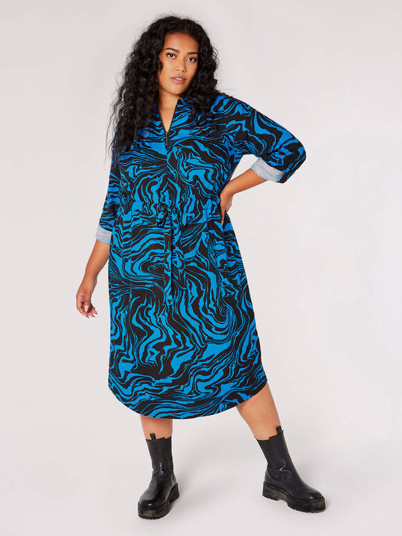 Curve Marble Swirl Midi Dress, Blue, large