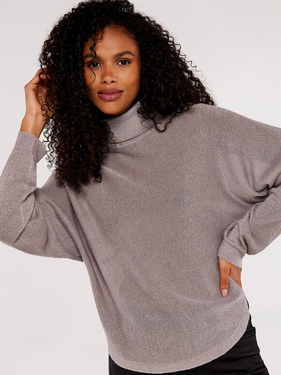Sparkle Roll Neck Batwing Jumper | Apricot Clothing