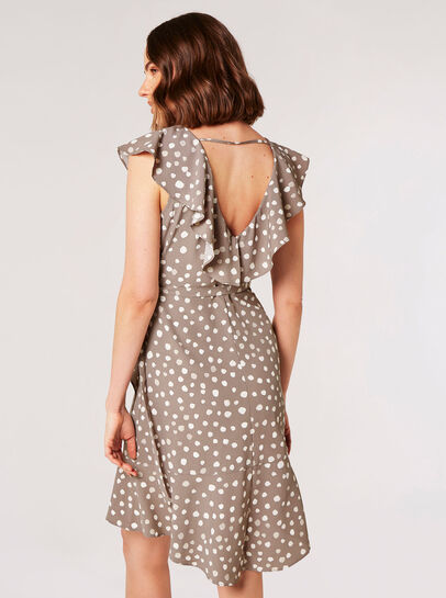 Painterly Dot Ruffle Wrap Mini Dress