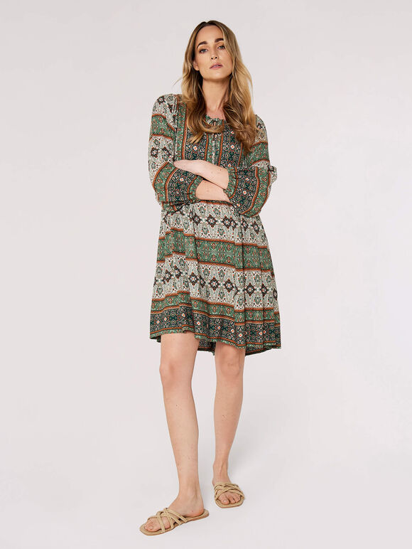 Paisley Patchwork Mini Dress, Green, large